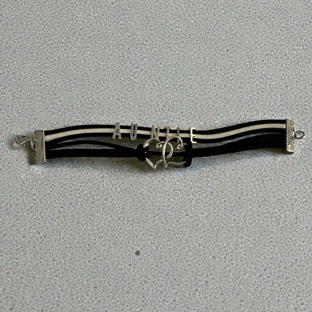 Auntie Black and Silver Hearts Bracelet